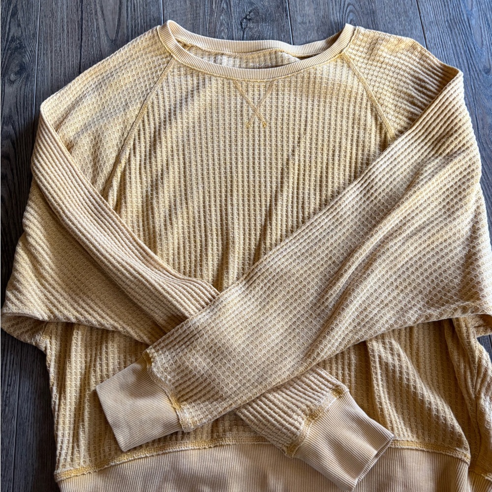 Time and Tru Mustard Yellow Waffle Knit Pullover - Picture 2 of 4